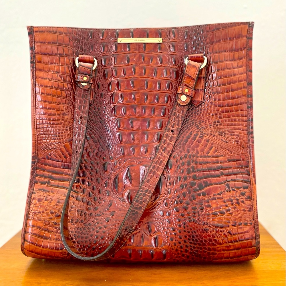 One of a kind Brahmin tote in classic pecan croc